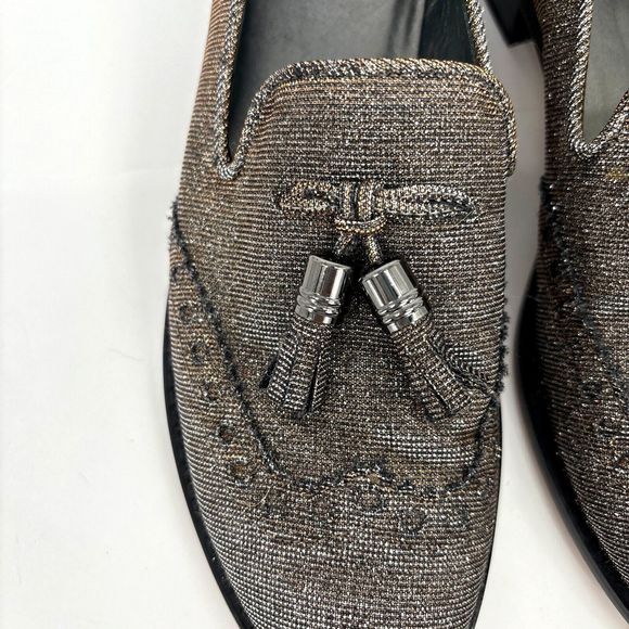 Stuart Weitzman Womens 7 Leather Colorblock Pattern Metallic Gold Silver Loafers - Picture 11 of 16